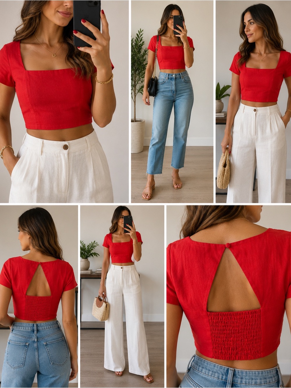 Ann Taylor Red Linen Cotton Cutout Crop Top Size 2 NWT